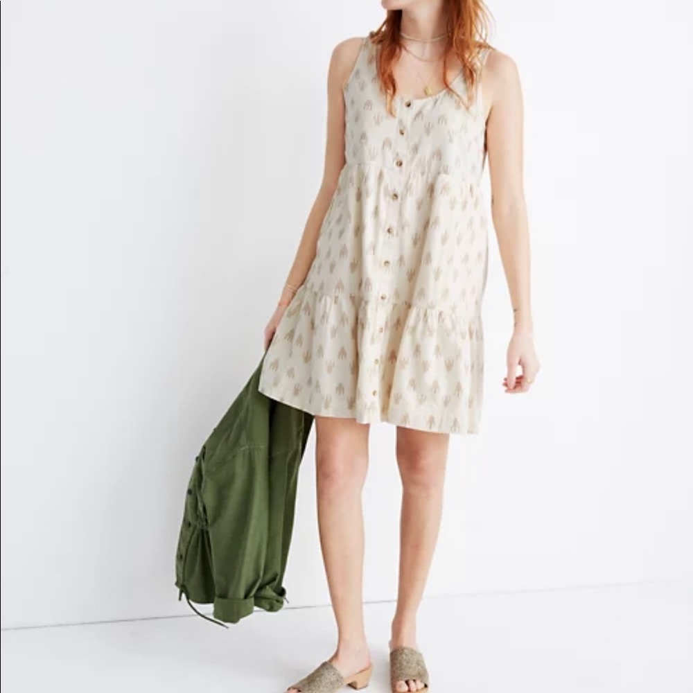 Madewell Sleeveless Button front tiered mini dress